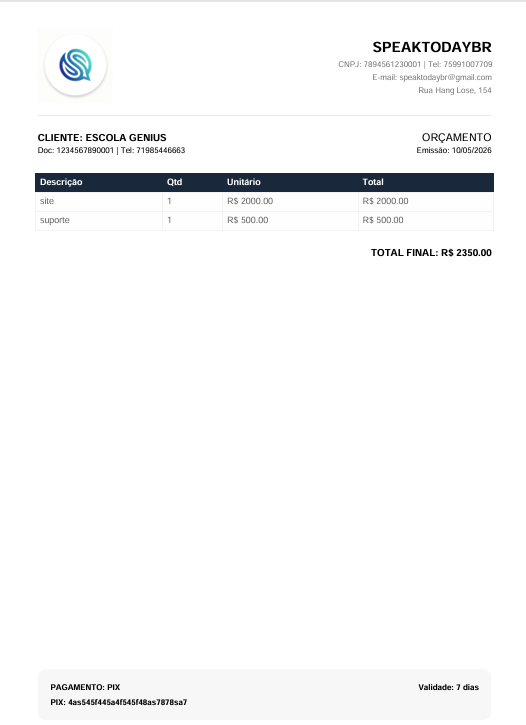 Exemplo de Orçamento Profissional ProSale PDF